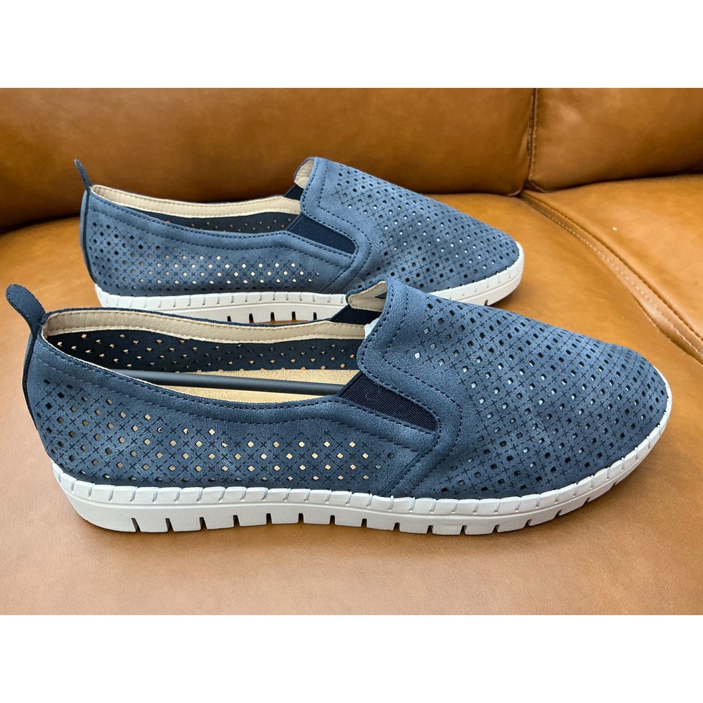 easy street Navy Perforated Slip-On Sneakers